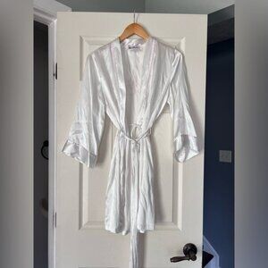 Linea Donatella White Satin Bridal Robe Mrs Embroidered Pink Small S Wedding